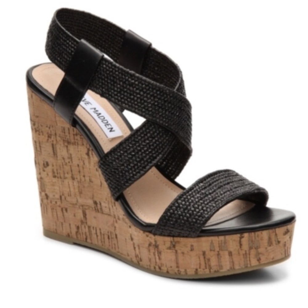 Steve Madden “Elika” Cork Wedges - 7.5 Black